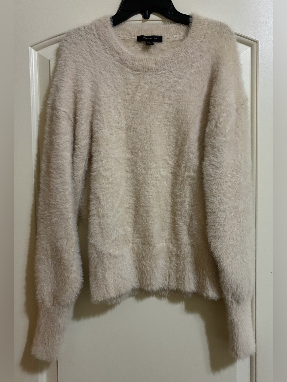 Ann Taylor Cream Light Tan Fuzzy Long Sleeve Crewneck Sweater Size Medium